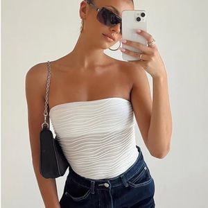 MAKENA STRAPLESS BODYSUIT WHITE LOW IMPACT princess polly top